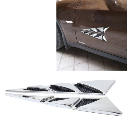 Car side air intake vent fender stickers with chrome frames and black mesh inserts