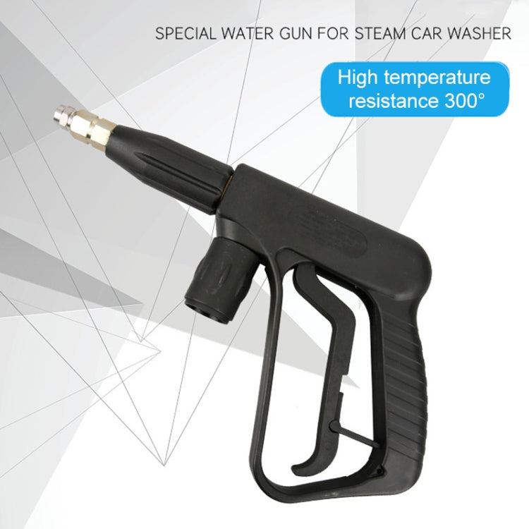 Black steam water gun with front metal connector and ergonomic trigger grip