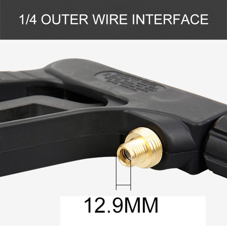 Black nozzle interface with gold-toned threaded connector on steam water gun