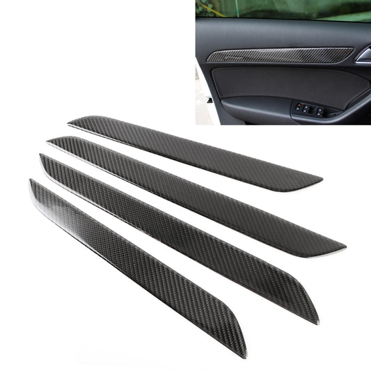 4-piece carbon fiber look door panel trim stickers, curved strips in dark black weave
