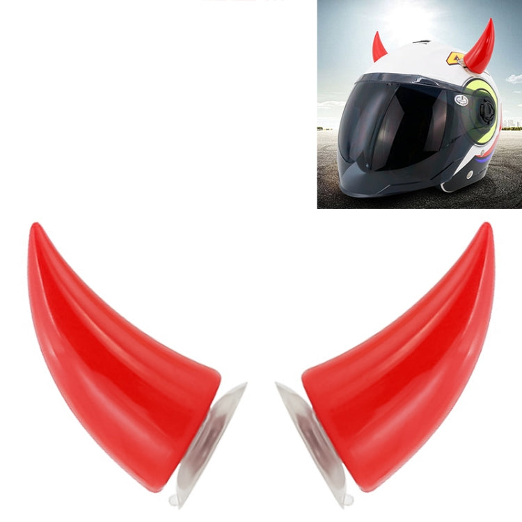 Motorcycle helmet devil horn decorations, red pair with suction cups