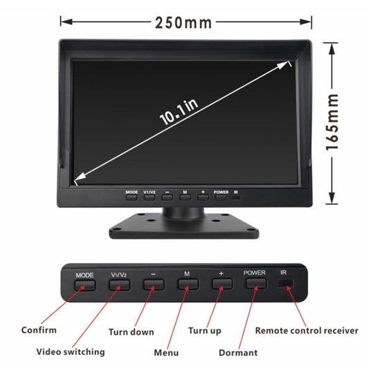 PZ612-4AHD IP67 120 Degree Car AHD 1080P 2 Megapixels 10 inch 4-Way Rearview Mirror Monitor, Night Vision Full Color, with Video Function, PZ612-4AHD