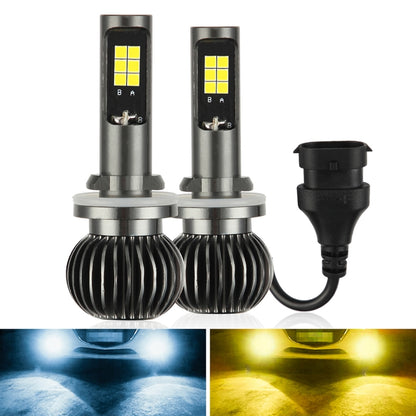 Pair of silver LED fog light bulbs with heat sinks and wiring adapter