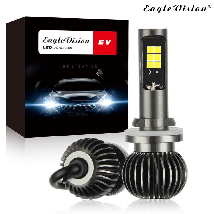 LED fog light bulb set with silver bulb, black fins, and retail box