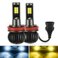 Pair of dual-color LED fog light bulbs with black housing, red ring, and connector.