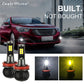 LED fog light bulbs and installed headlamp view with white and amber light modes.