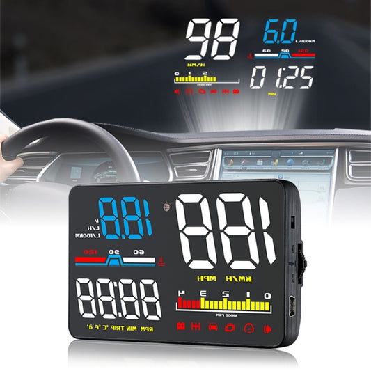D5000 OBD2 5 inch Vehicle-mounted Head Up Display Security System, Support Car Speed / Engine Revolving Speed Display / Water Temperature / Battery Voltage / Detection and Elimination Fault Code, D5000