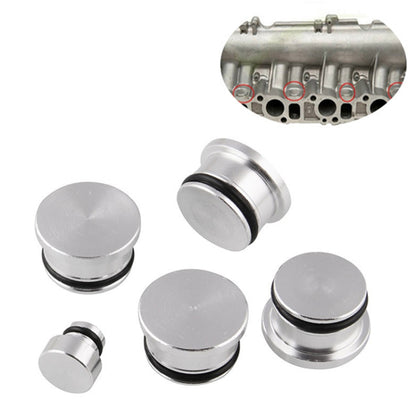 Aluminum inlet manifold swirl flap blank set: silver caps and small plug