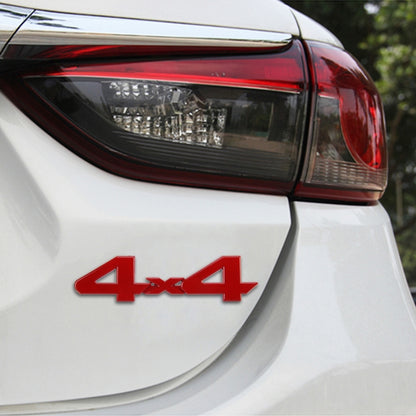 4x4 car emblem sticker, red and silver chrome finish on rear bumper