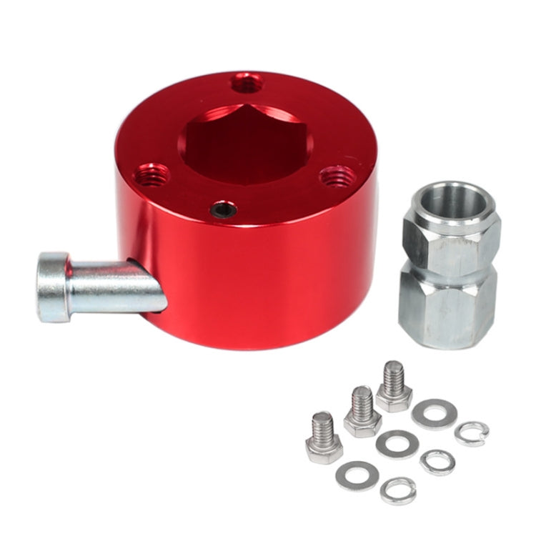 Red universal steering wheel quick-release hub with 3/4 in shaft adapter and hardware set