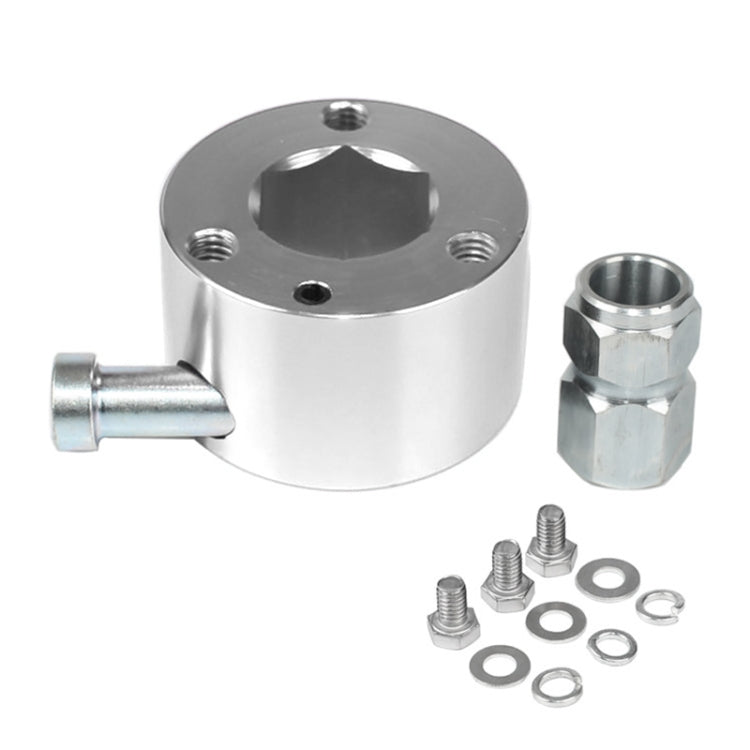Silver universal steering wheel quick-release hub with 3/4 in shaft adapter and hardware