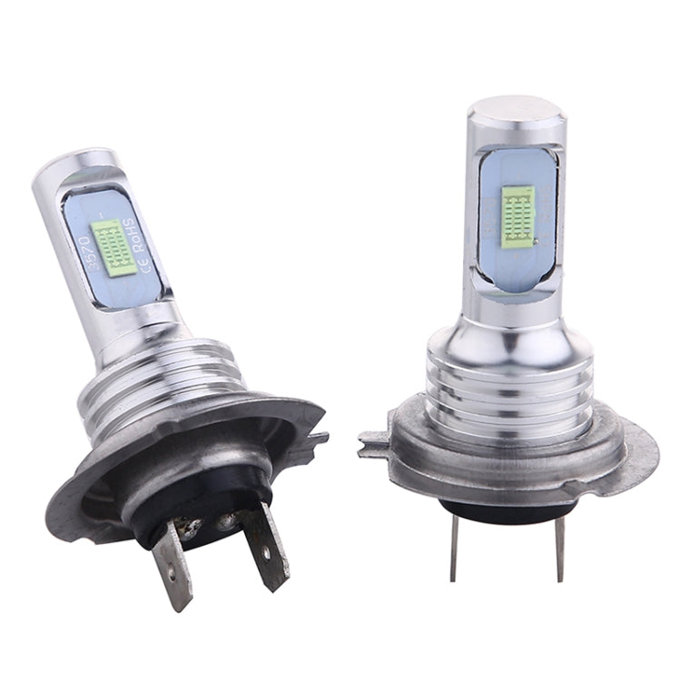 Pair of H7 LED bulbs showing rectangular LED module and ribbed silver body