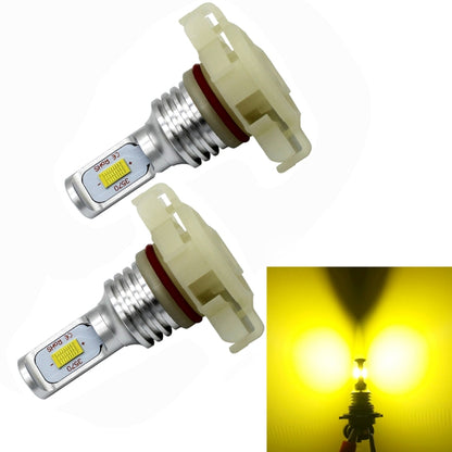 Two H16(EU) LED fog light bulbs with silver metal body and translucent plastic mount; one lit