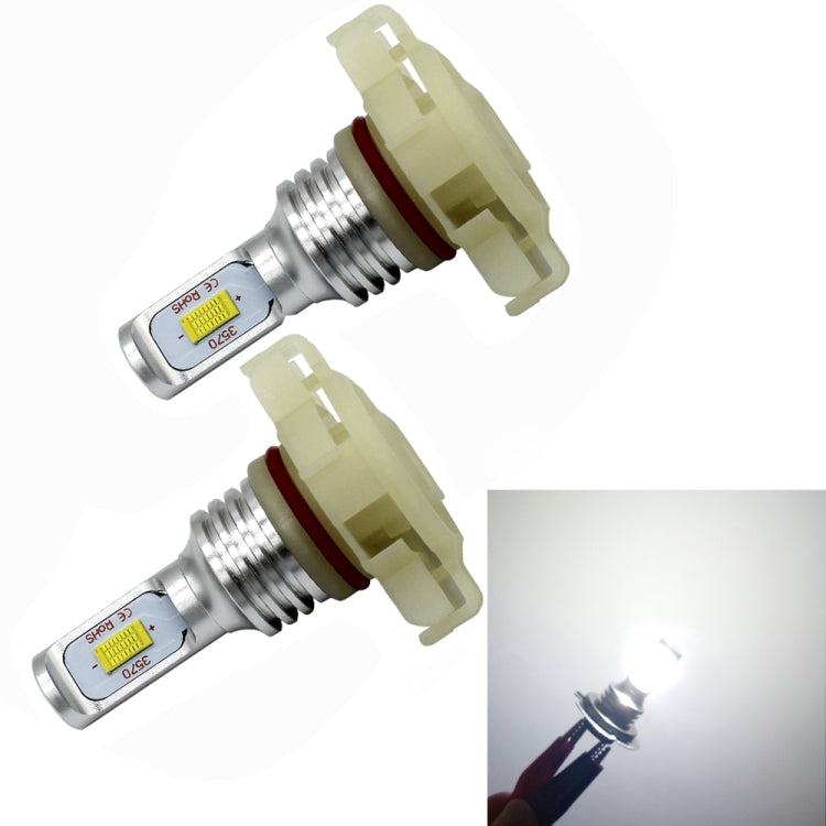 Two-pack H16(EU) LED fog bulbs, silver body and translucent base; one bulb lit