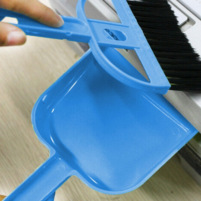 Blue mini cleaning brush and dustpan set with black bristles