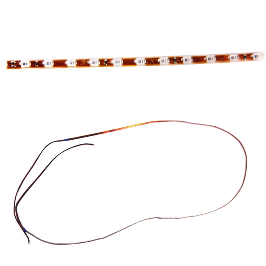 Flexible waterproof LED strip light with attached wires and rows of small surface LEDs