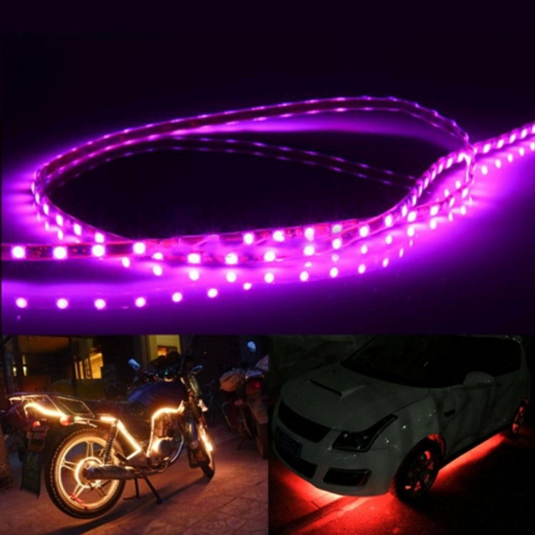 Flexible waterproof car LED strip light emitting pink light with many small surface LEDs