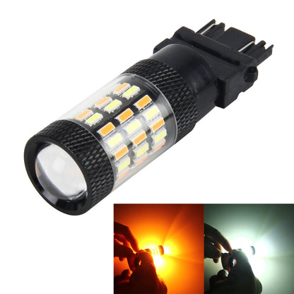 3157 LED car light bulb, black base with multi-LED lens, white and yellow emitters