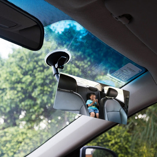 Rectangular car blind spot mirror with suction mount and adjustable arm, black