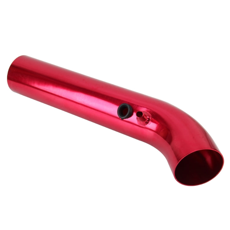 Red aluminum short cold air intake pipe with open intake end and mounting holes