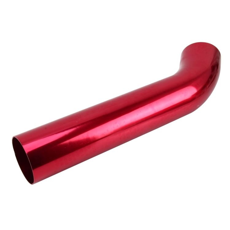 Red curved aluminum intake pipe with flared inlet end, smooth glossy finish