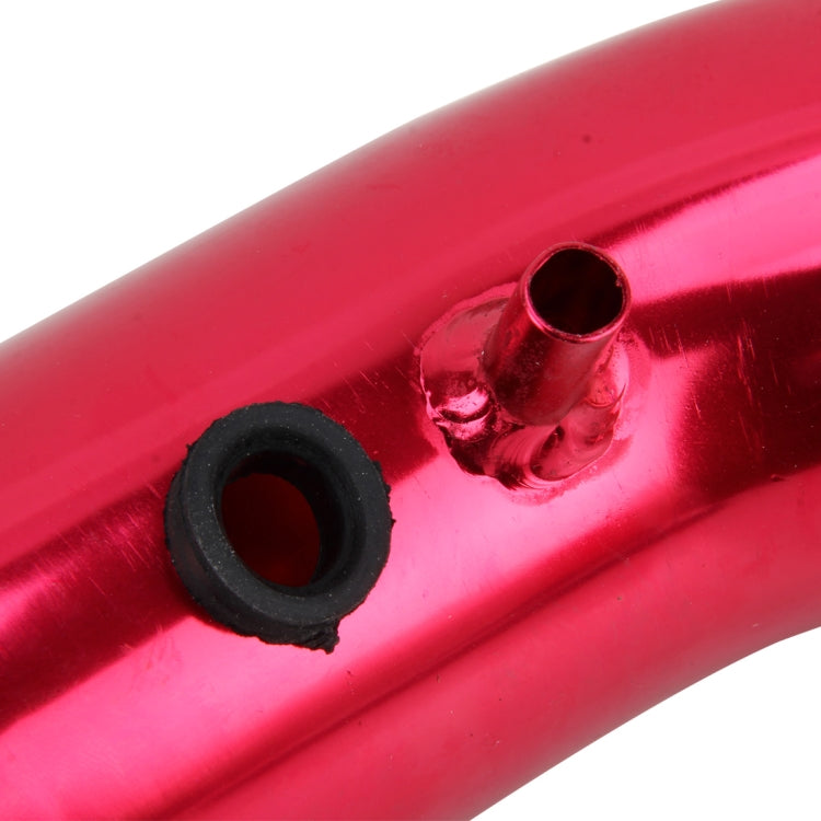 Red intake pipe close-up showing side openings and rubber grommet mounting