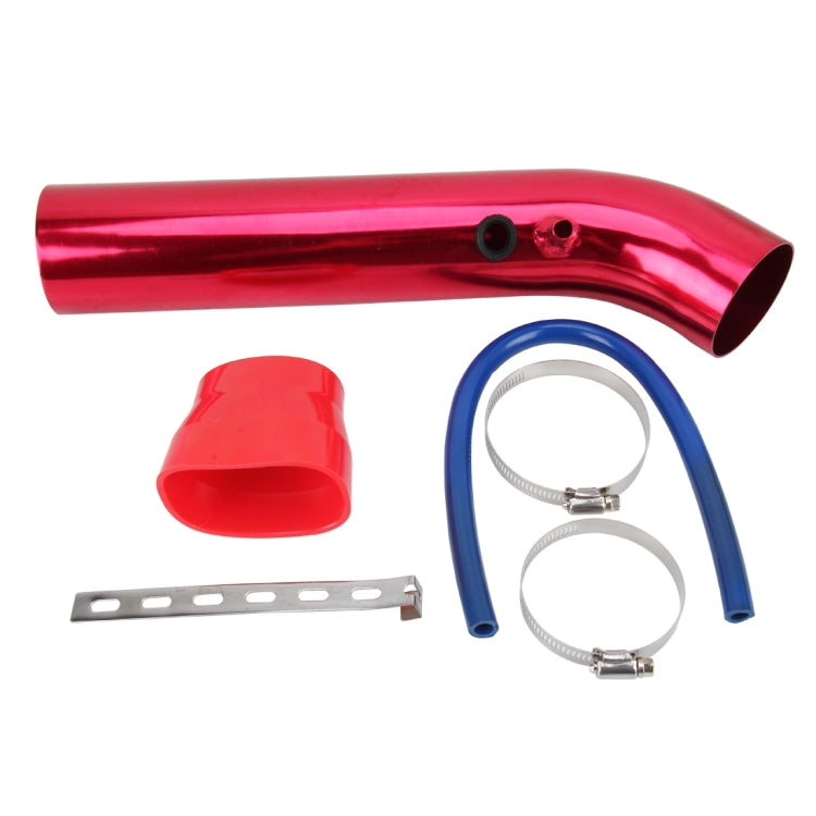 Red short intake pipe kit with cone filter parts, clamps, and blue silicone hoses