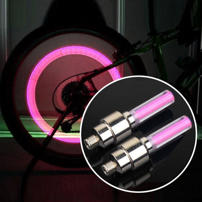 Wheel tire lamp pair with pink glow light tubes and metal threaded caps