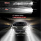 Car front with bright white LED headlight beams, illuminated headlights
