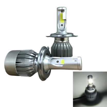 H4 LED headlight bulb with silver heat sink and COB module, angled view