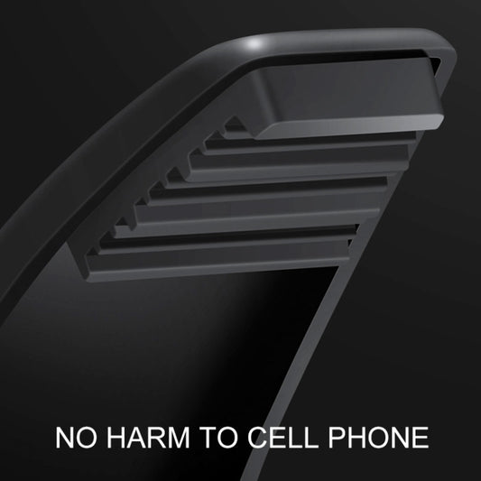 Close-up of black adjustable phone holder arms with vented grip pads