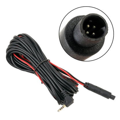 4P reversing camera extension cord with plug, coiled black cable and 4-pin connector