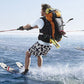 DIVE&SAIL neoprene diving gloves on a diver, showing black anti-slip palm grips