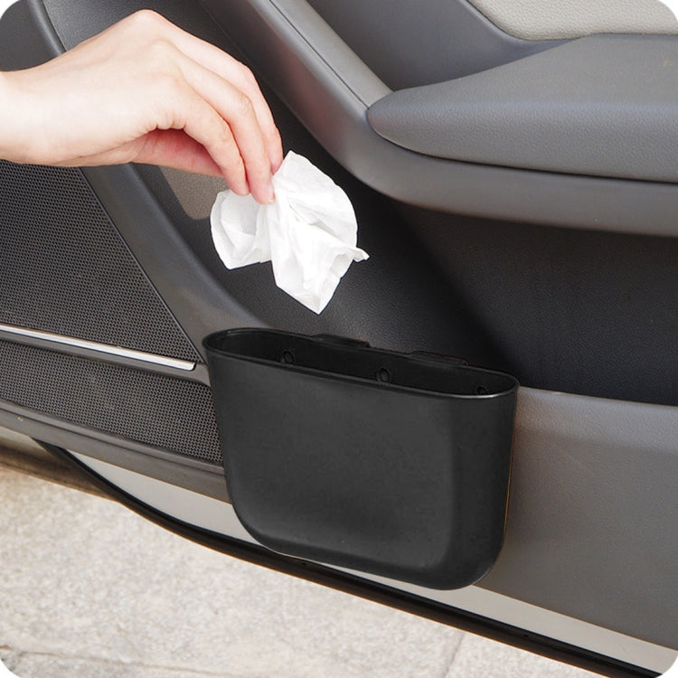 Black portable car cup holder trash can bin organizer with tissue and top mounting holes