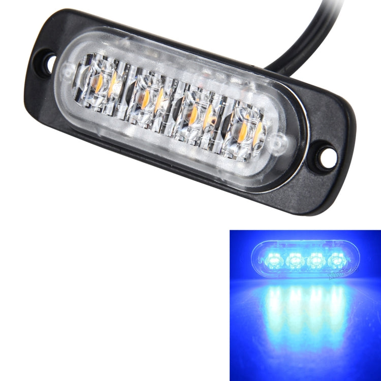4-LED car strobe warning light with clear lens and black housing, connected cable
