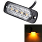 Amber-glowing LED strobe warning light with clear lens, 4 LEDs, and attached cable