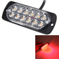 LED strobe warning light bar with 12 LEDs in clear lens, black housing; red flash shown