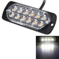 LED strobe warning light bar with 12 LEDs in clear lens, black base; bright white glow