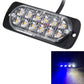 LED strobe warning light bar with 12 LEDs, clear lens, black housing; blue flashing