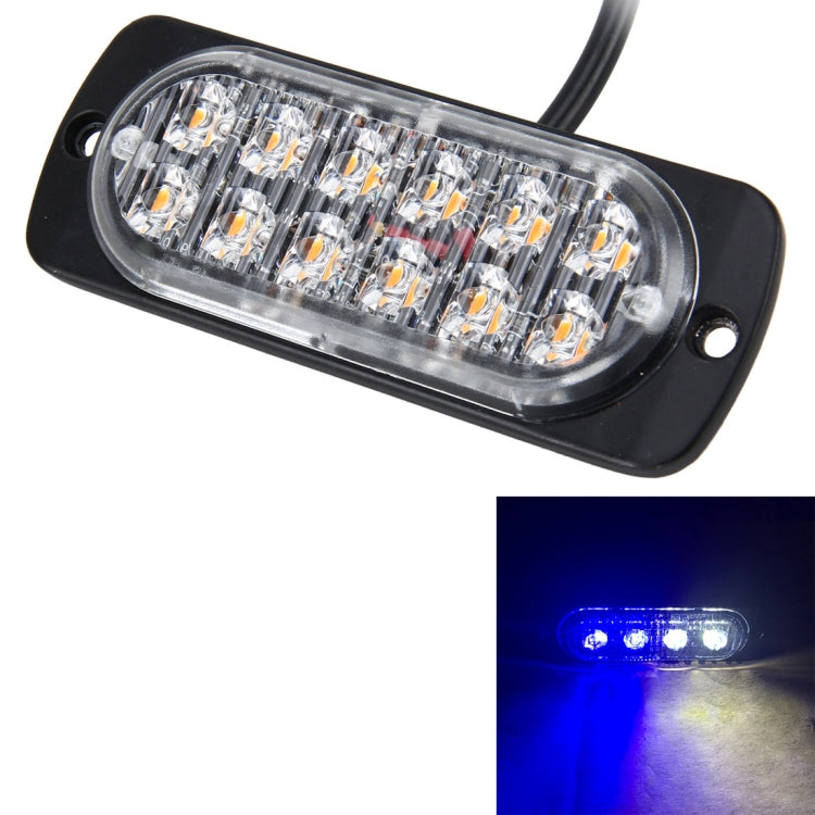 LED strobe warning light bar with 12 LEDs, clear lens, black housing; blue flashing