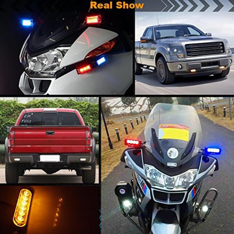 Rectangular vehicle strobe light showing red and blue flash patterns, 12 LEDs