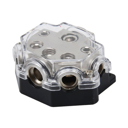 Car audio fuse holder power distribution block with clear cover and metal terminals