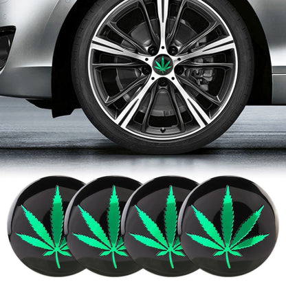 4 PCS Car-Styling Green Leaves Pattern Metal Wheel Hub Decorative Sticker, Diameter: 5.8cm, Green Leaves