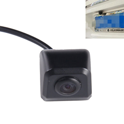 Universal car rear view backup camera with black square housing and attached cable