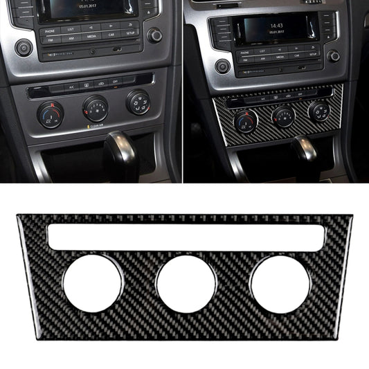 Carbon fiber air control rotary button trim sticker on car console with three round cutouts
