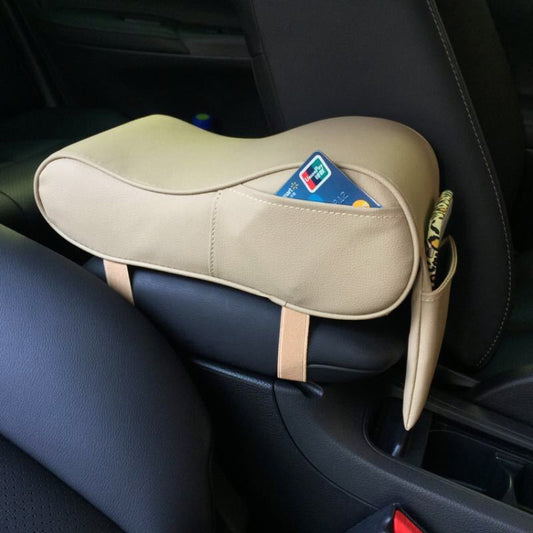 Universal Car PU Leather and Memory Foam Wrapped Armrest Box Car Armrest Box Mat with Phone Holder Storage Bag & Card Slot, with Card Slot (Black Red), with Card Slot (Beige), with Card Slot (Brown), with Card Slot (Black)