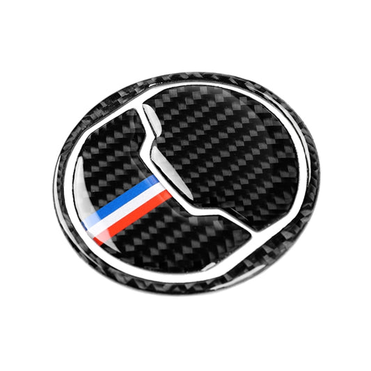 Close-up circular carbon-fiber air outlet sticker with chrome rim and USA stripe