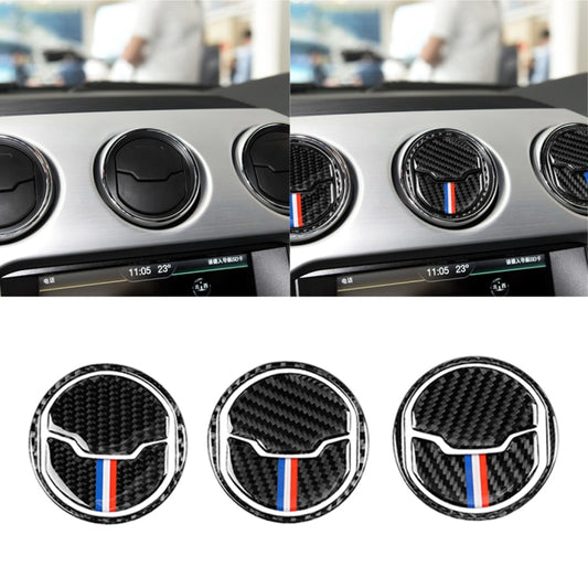 Set of round carbon-fiber air outlet trim stickers with chrome edge and USA stripe