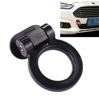 Black round dummy towing hook ring with mounting base, for car bumper exterior decor