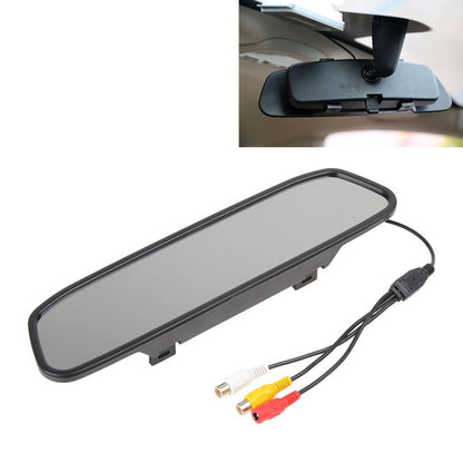 Car rearview mirror monitor with built-in TFT screen, black frame and cable ports